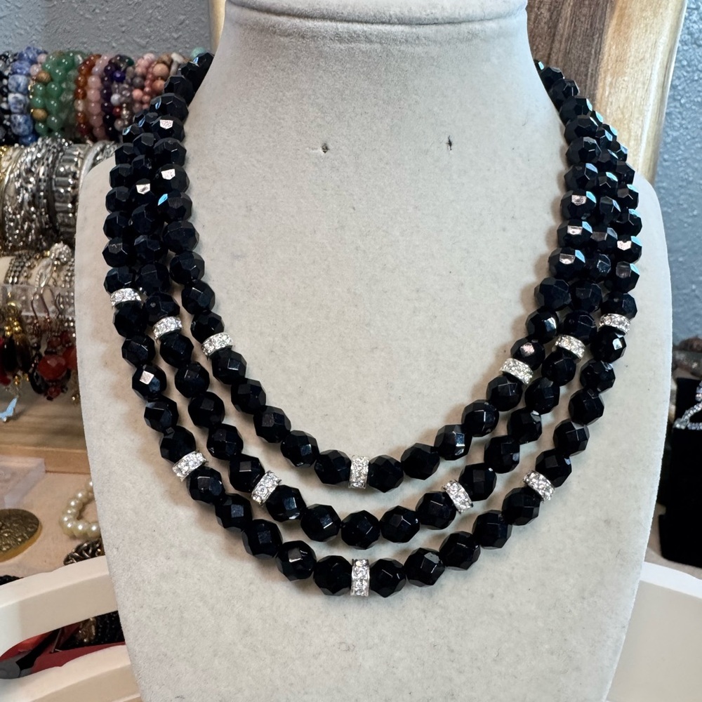 Vintage Napier Black Acrylic Beaded Necklace